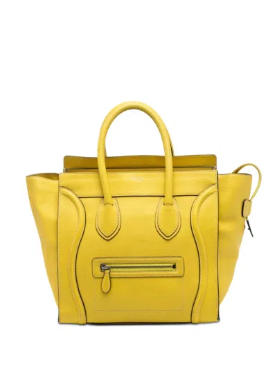 Pre-owned Celine 2011 Mini Grained Calfskin Luggage Tote Bag In Yellow