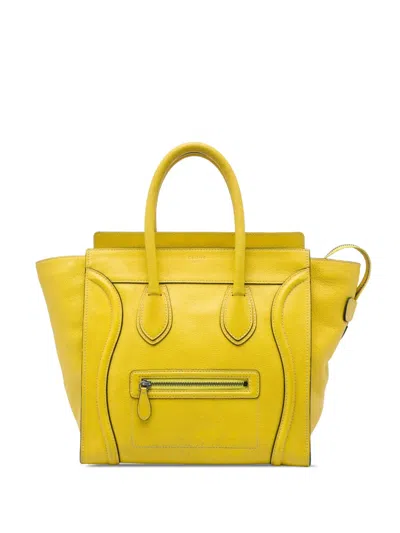 Pre-owned Celine 2011 Mini Grained Calfskin Luggage Tote Bag In Yellow