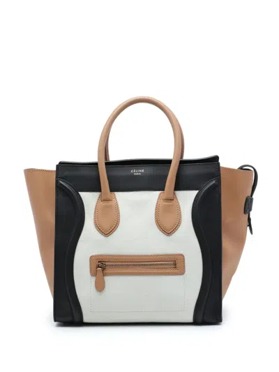 Pre-owned Celine 2011 Mini Tricolor Calfskin Luggage Tote Bag In 白色