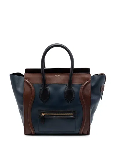 Pre-owned Celine 2011 Mini Tricolor Leather Luggage Tote Bag In Blue