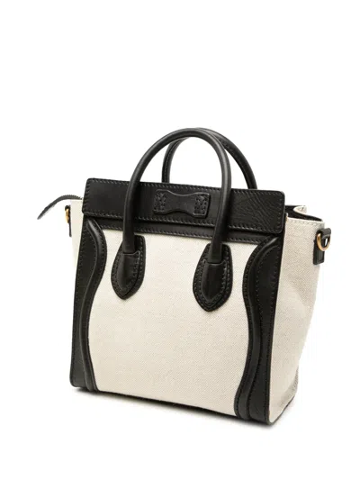 Pre-owned Celine 2011 Nano Bicolor Canvas And Leather Luggage Tote Satchel In Black