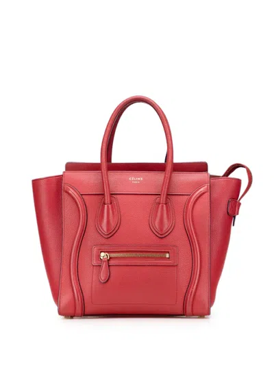 Pre-owned Celine 2012-2018 Micro Calfskin Luggage Tote Handbag In Red