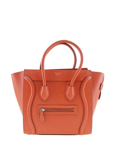 Pre-owned Celine 2012-2018 Micro Leather Luggage Tote Bag In Orange