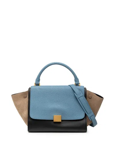 Pre-owned Celine 2012-2018 Small Tricolor Leather Trapeze Satchel In Black