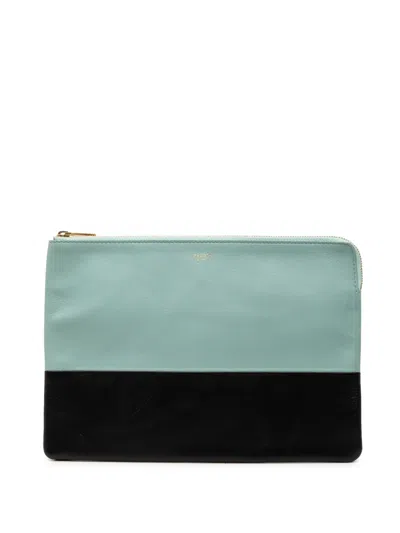 Pre-owned Celine 2012 Bicolor Lambskin Solo Clutch Bag In Blue