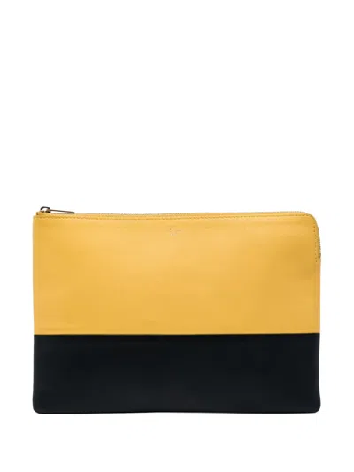 Pre-owned Celine 2012 Bicolor Leather Solo Clutch Bag In Yellow