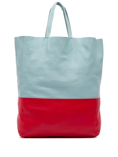 Pre-owned Celine 2012 Bicolor Leather Vertical Cabas Tote Bag In Blue