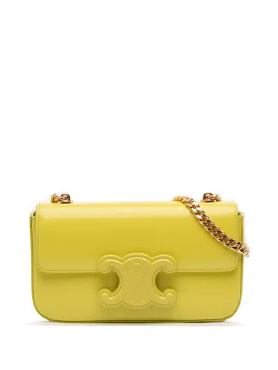 Pre-owned Celine 2012 Calfskin Cuir Triomphe Chain Shoulder Bag In Yellow