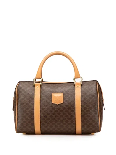 Pre-owned Celine 2012 Macadam Coated Canvas Boston Bag In Brown