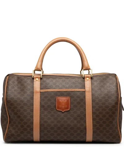 Pre-owned Celine 2012 Macadam Coated Canvas Boston Bag In Brown