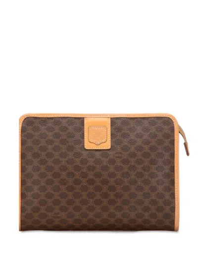 Pre-owned Celine 2012 Macadam Coated Canvas Clutch Bag In Brown