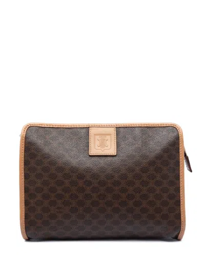 Pre-owned Celine 2012 Macadam Coated Canvas Clutch Bag In Brown