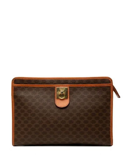 Pre-owned Celine 2012 Macadam Coated Canvas Clutch Bag In Brown