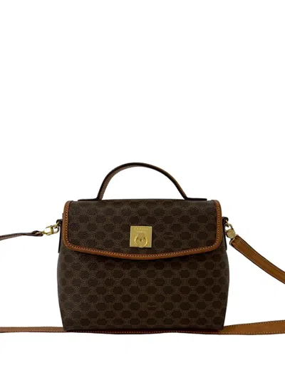 Pre-owned Celine 2012 Macadam Coated Canvas Satchel In Brown