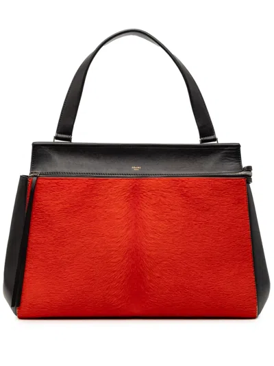 Pre-owned Celine 2012 Medium Bicolor Leather And Pony Hair Edge Handbag In Black