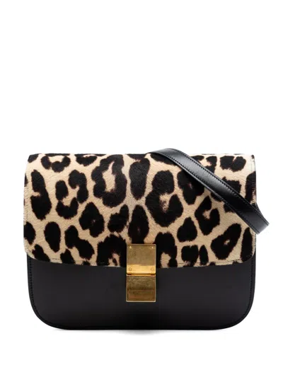 Pre-owned Celine 2012 Medium Calfskin And Leopard Print Pony Hair Classic Box Crossbody Bag In Black