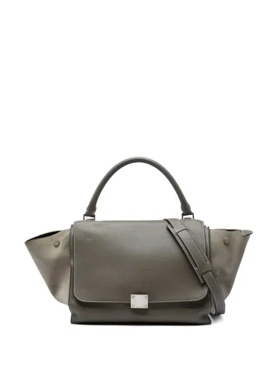 Pre-owned Celine 2012 Medium Calfskin And Suede Trapeze Satchel In Brown
