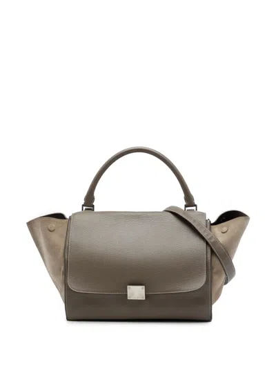 Pre-owned Celine 2012 Medium Calfskin And Suede Trapeze Satchel In Brown
