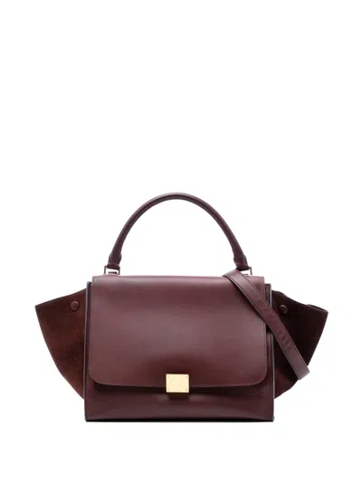 Pre-owned Celine 2012 Medium Calfskin And Suede Trapeze Satchel In Red