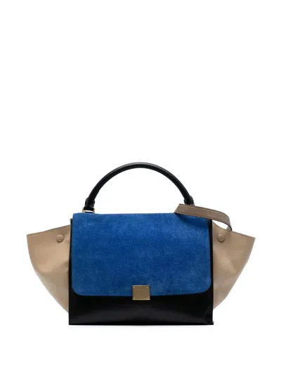 Pre-owned Celine 2012 Medium Tricolor Calfskin And Suede Trapeze Satchel In Black