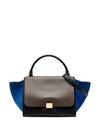 Pre-owned Celine 2012 Medium Tricolor Calfskin And Suede Trapeze Satchel In Black