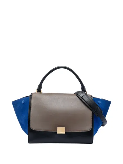 Pre-owned Celine 2012 Medium Tricolor Calfskin And Suede Trapeze Satchel In Black
