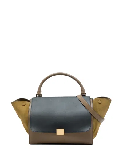 Pre-owned Celine 2012 Medium Tricolor Calfskin And Suede Trapeze Satchel In Brown
