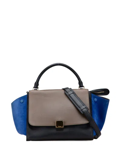 Pre-owned Celine 2012 Medium Tricolor Leather Trapeze Satchel In Black