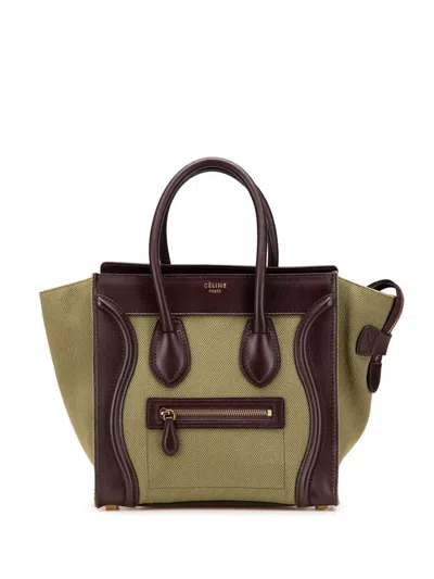 Pre-owned Celine 2012 Micro Bicolor Leather Trimmed Canvas Luggage Tote Handbag