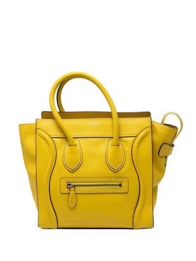 Pre-owned Celine 2012 Micro Drummed Calfskin Luggage Tote Bag In Yellow