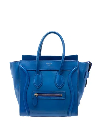 Pre-owned Celine 2012 Micro Smooth Calfskin Luggage Tote Bag In Blue