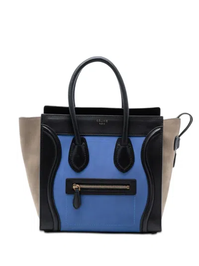 Pre-owned Celine 2012 Micro Tricolor Calfskin And Suede Luggage Tote Bag In Blue