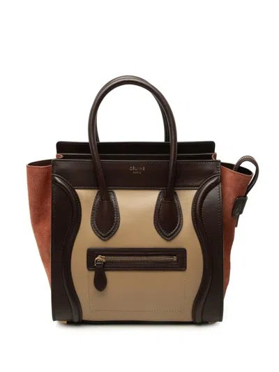 Pre-owned Celine 2012 Micro Tricolor Calfskin And Suede Luggage Tote Bag In Neutrals