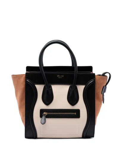 Pre-owned Celine 2012 Micro Tricolor Calfskin And Suede Luggage Tote Bag In White