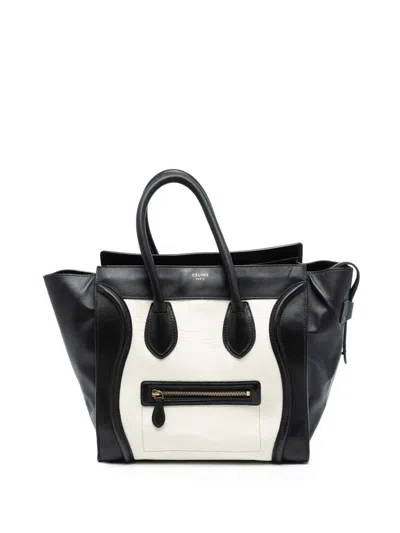 Pre-owned Celine 2012 Mini Bicolor Calfskin Luggage Tote Bag In Black