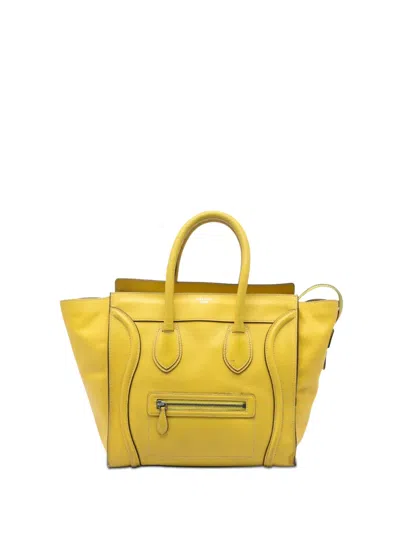 Pre-owned Celine 2012 Mini Calfskin Luggage Tote Bag In Yellow