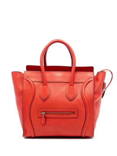 Pre-owned Celine 2012 Mini Grained Calfskin Luggage Tote Bag In Orange