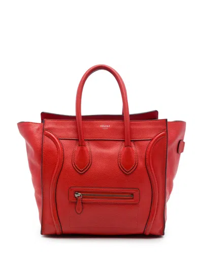 Pre-owned Celine 2012 Mini Grained Calfskin Luggage Tote Bag In Orange