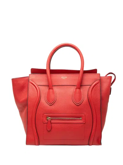 Pre-owned Celine 2012 Mini Grained Calfskin Luggage Tote Bag In Red