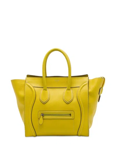 Pre-owned Celine 2012 Mini Grained Calfskin Luggage Tote Bag In Yellow