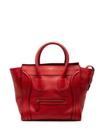 Pre-owned Celine 2012 Mini Leather Luggage Tote Handbag In Red