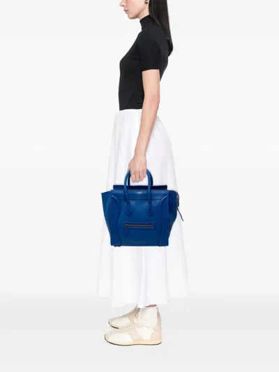Pre-owned Celine 2012 Mini Smooth Calfskin Luggage Tote Bag In Blue