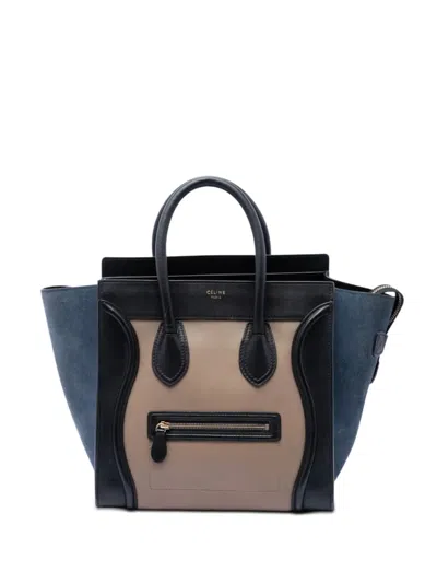 Pre-owned Celine 2012 Mini Tricolor Calfskin And Suede Luggage Tote Bag In Brown