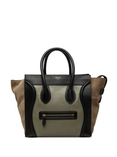 Pre-owned Celine 2012 Mini Tricolor Calfskin And Suede Luggage Tote Bag In Brown
