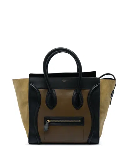 Pre-owned Celine 2012 Mini Tricolor Calfskin And Suede Luggage Tote Bag In Brown