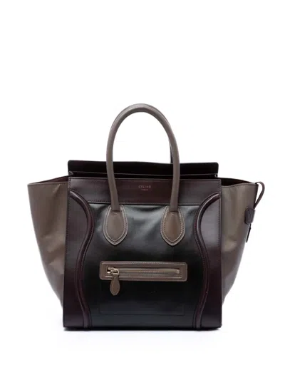 Pre-owned Celine 2012 Mini Tricolor Calfskin Luggage Tote Bag In Red