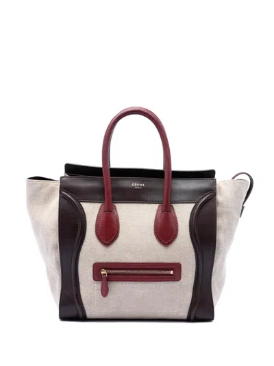 Pre-owned Celine 2012 Mini Tricolor Canvas And Leather Luggage Tote Bag In Brown