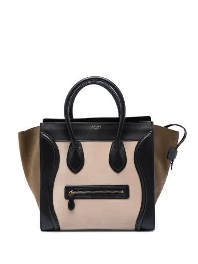 Pre-owned Celine 2012 Mini Tricolor Nubuck And Calfskin Luggage Tote Bag In Black