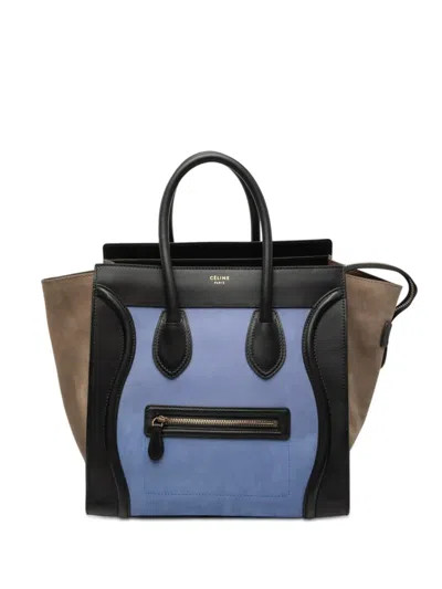 Pre-owned Celine 2012 Mini Tricolor Nubuck And Smooth Calfskin Luggage Tote Bag In Blue