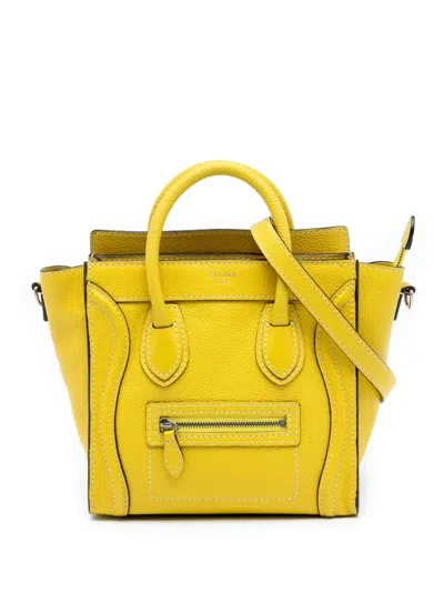 Pre-owned Celine 2012 Nano Grained Calfskin Luggage Tote Satchel In Yellow
